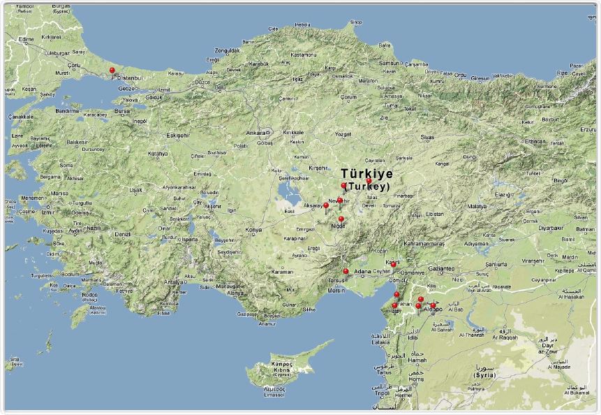 Turquie et Syrie : lieux visités
