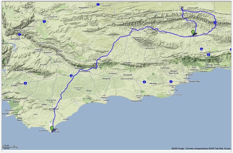 Parcours des 21 et 22 sept. 2009 L'Agulhas - Oudtshoorn