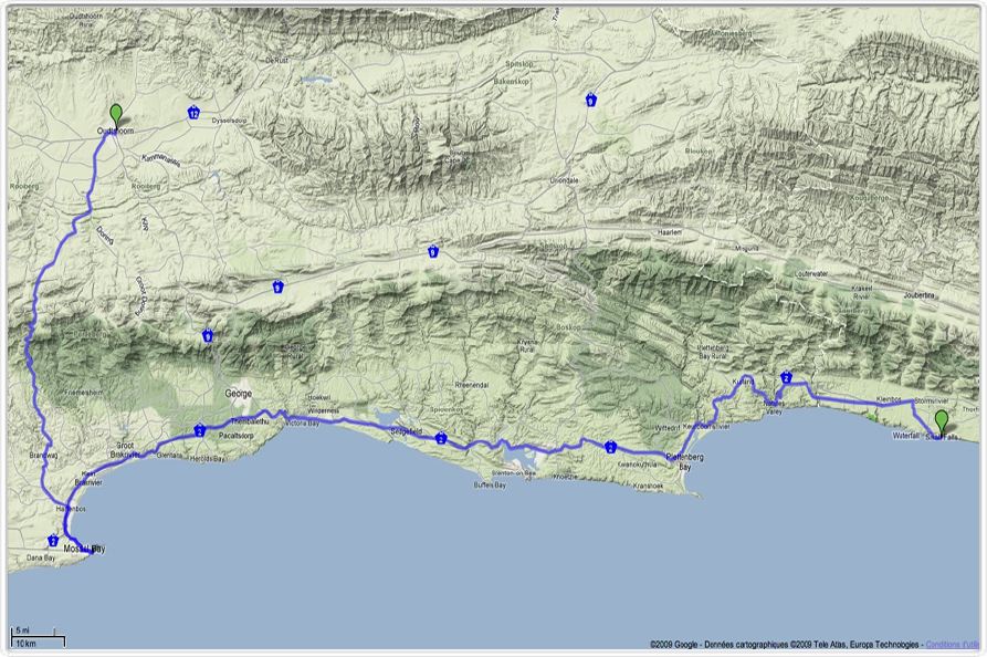 Parcours du 23 septembre 2009 Oudtshoorn - Tsitsikamma