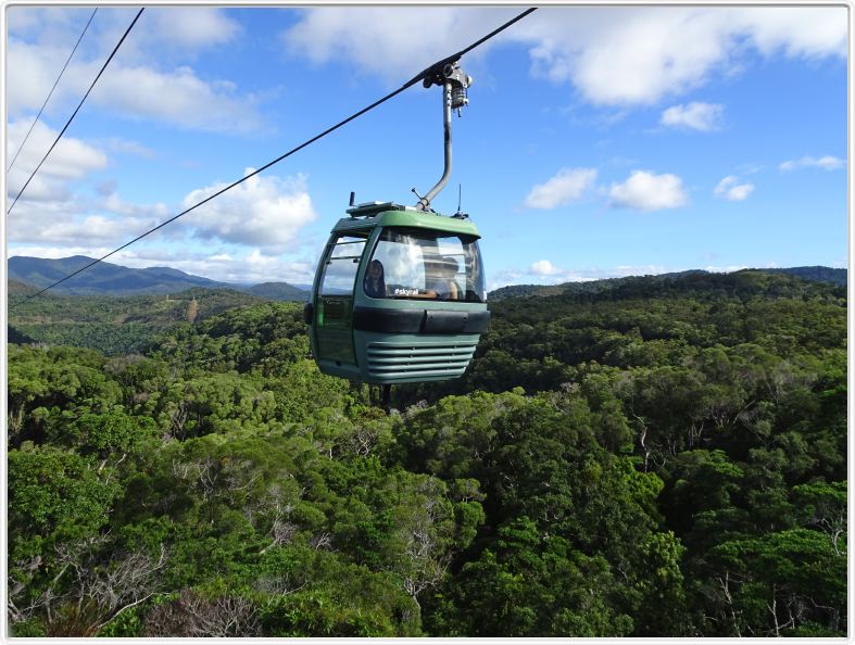 Retour par une série de télécabines au-dessus de la forêt tropicale.