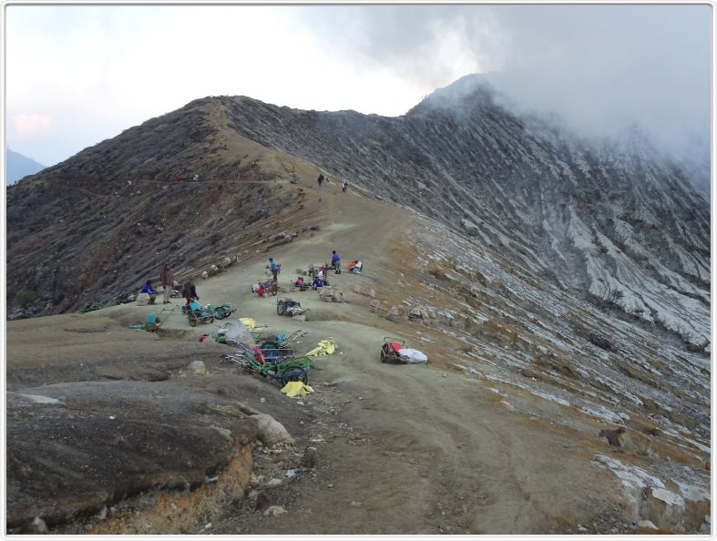 Au bord du cratère du volcan Ijen.